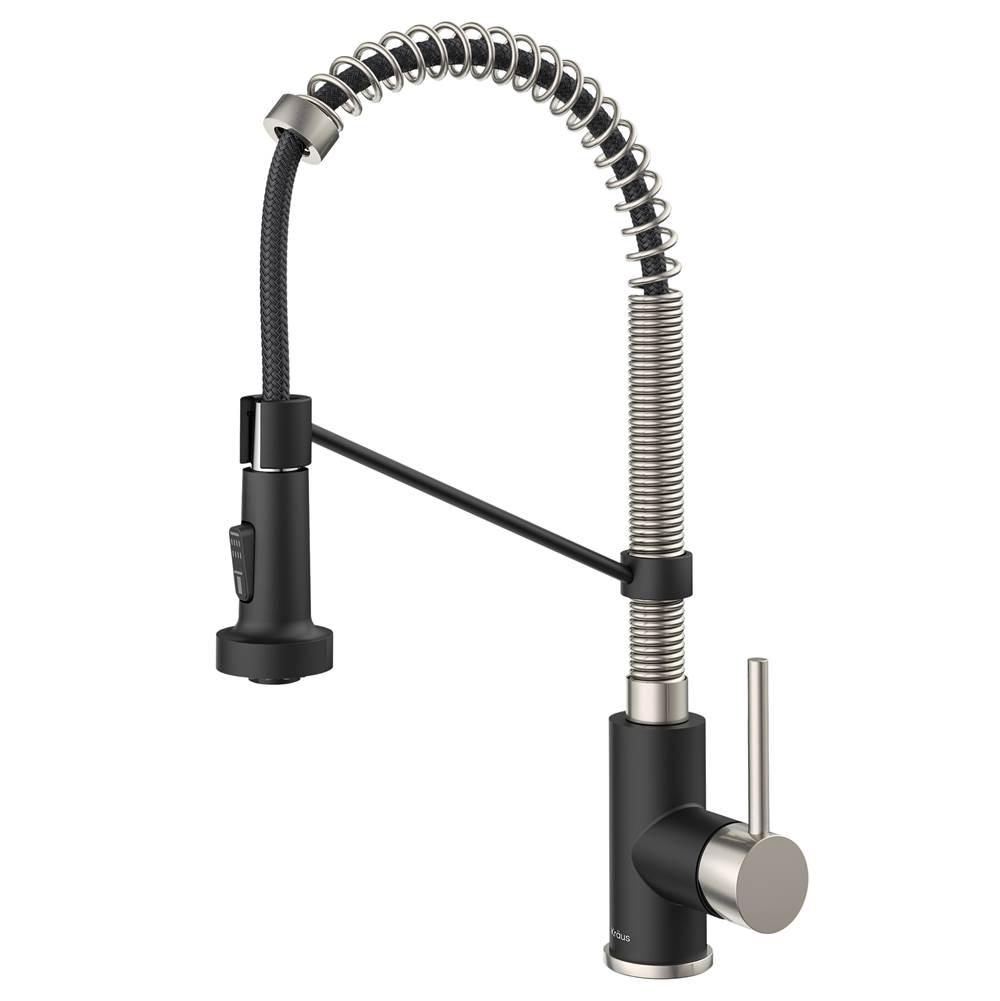 Kraus Bolden Single Handle 18-Inch Commercial Kitchen Faucet with Dual Function Pull-Down Sprayhead in Stainless Steel/Matte Black Finish