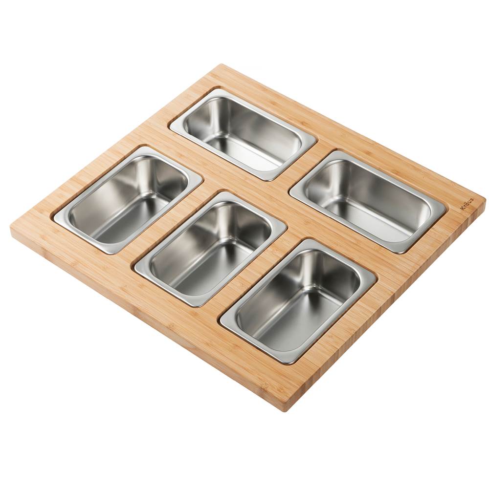 Kraus Workstation Kitchen Sink Serving Board Set with Rectangular Stainless Steel Bowls