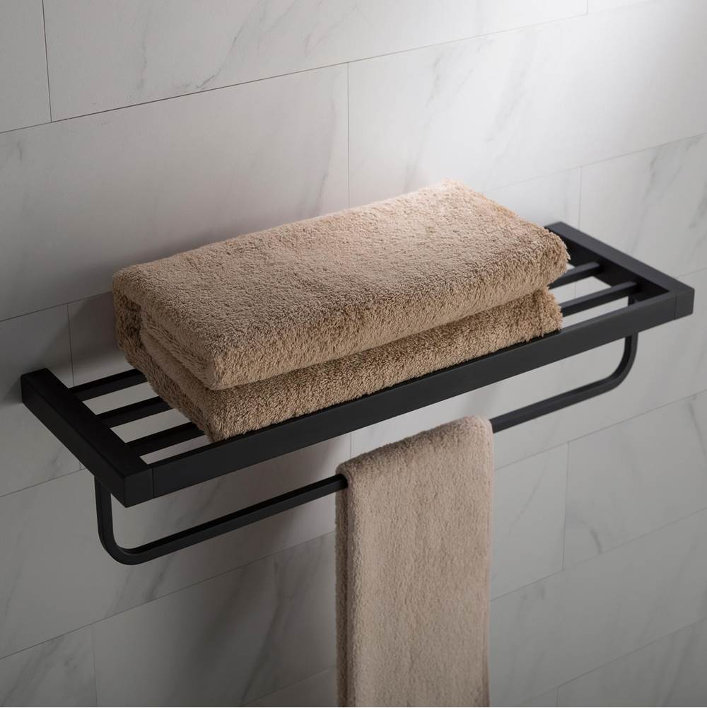 Kraus Stelios Bathroom Shelf with Towel Bar, Matte Black Finish