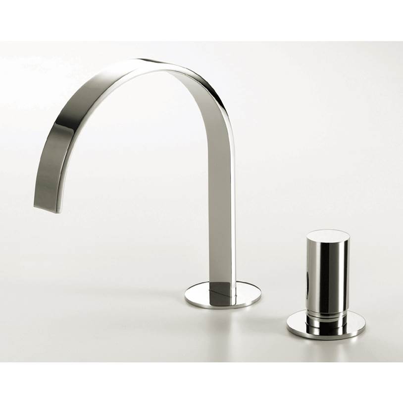 Lacava Deck-mount two-hole faucet with an arch spout, lever handle, drain not included. Water flow rate: 3.7 gpm at 60 psi.