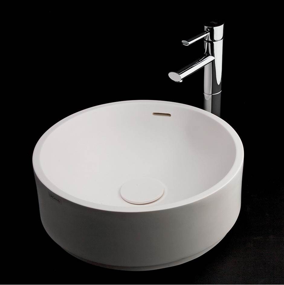 Lacava Vessel Bathroom Sink made of solid surface, with an overflow and decorative drain cover (column sold separately), 16 1/2''DIAM x 6 1/2''H
