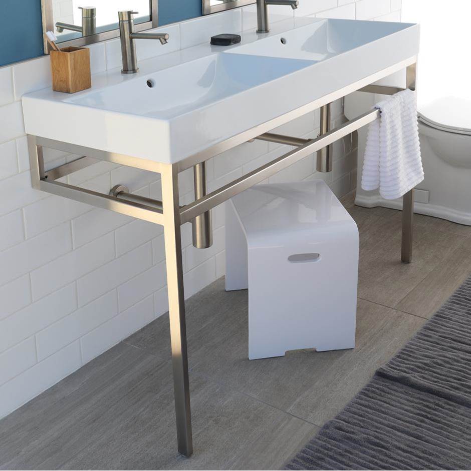 Lacava Floor-standing metal console stand with a towel bar (Bathroom Sink 5234 sold separately), made of stainless steel or brass.