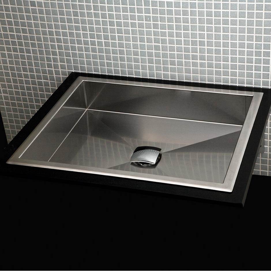 Lacava Under-counter or self-rimming Bathroom Sink without an overflow. 16 gauge stainless steel . W: 17''
D: 14 5/8'' H: 4 3/4''