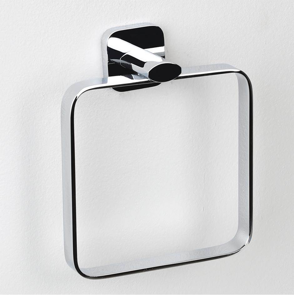 Lacava Wall-mount towel ring made of chrome plated brass. W: 6 1/8'', D: 2 1/4'', H: 7 3/8''.