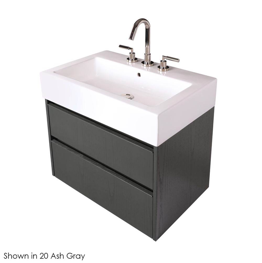 Lacava Wall-mount under-counter vanity with two drawers and plumbing notch in back.