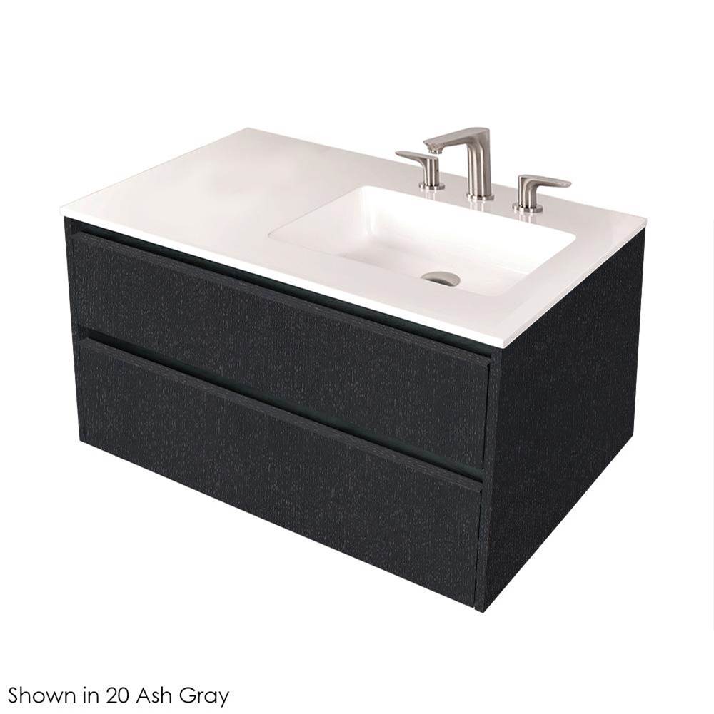 Lacava Wall-mount under-counter vanity with two drawers and plumbing notch in back.