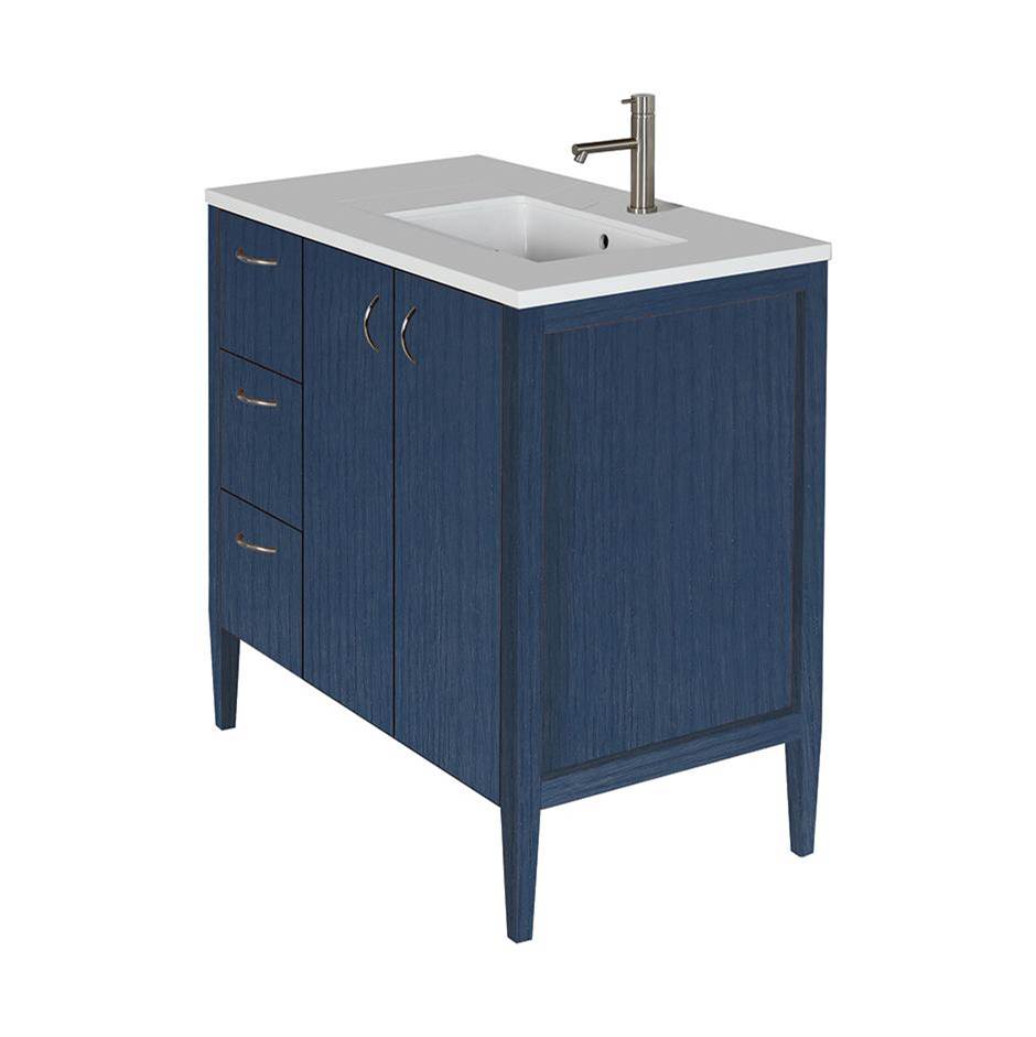 Lacava Free-standing under-counter vanity with three drawers on the left an two doors on the right(pulls included).