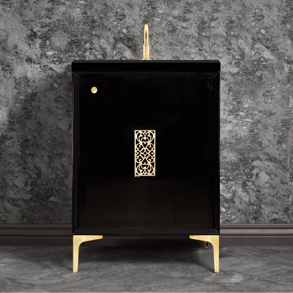 Linkasink Frame 24'' Wide Black Vanity with Satin Brass Filigree Grate and Legs, 24'' x 22'' x 33.5'' (without vanity top)