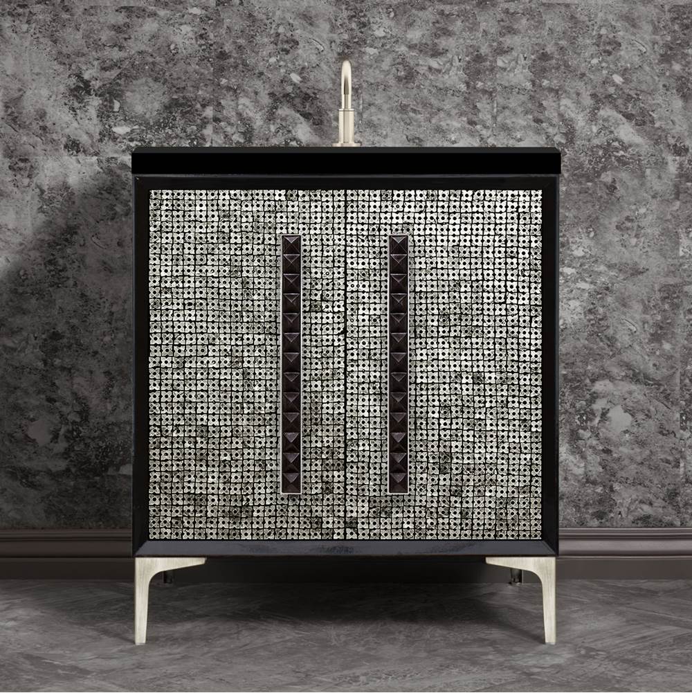 Linkasink MOTHER OF PEARL with 18'' Artisan Glass Pyramid Hardware 30'' Wide Vanity, Black, Satin Nickel Hardware, 30'' x 22'' x 33.5'' (without vanity top)