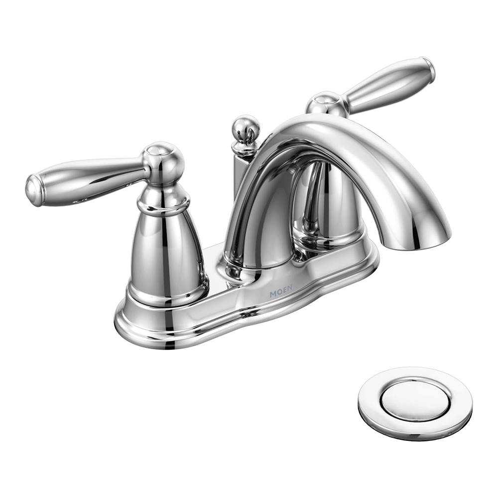 Moen Brantford Two-Handle Low-Arc Centerset Bathroom Faucet with Drain Assembly, Chrome