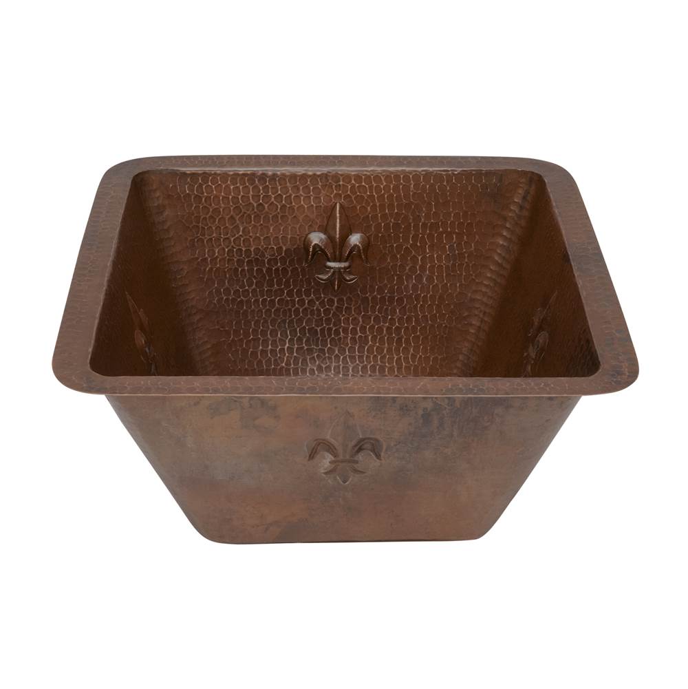 Premier Copper Products 15'' Square Fleur De Lis Copper Bar/Prep Sink w/ 2'' Drain Size